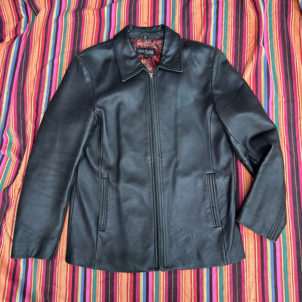 VTG Y2k Leather Slim Fit Jacket Black Distressed Worn Patina Coat